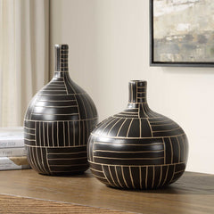 Graphite Stride Black/White Geometric Vases (Set of 2) - Ornate Home