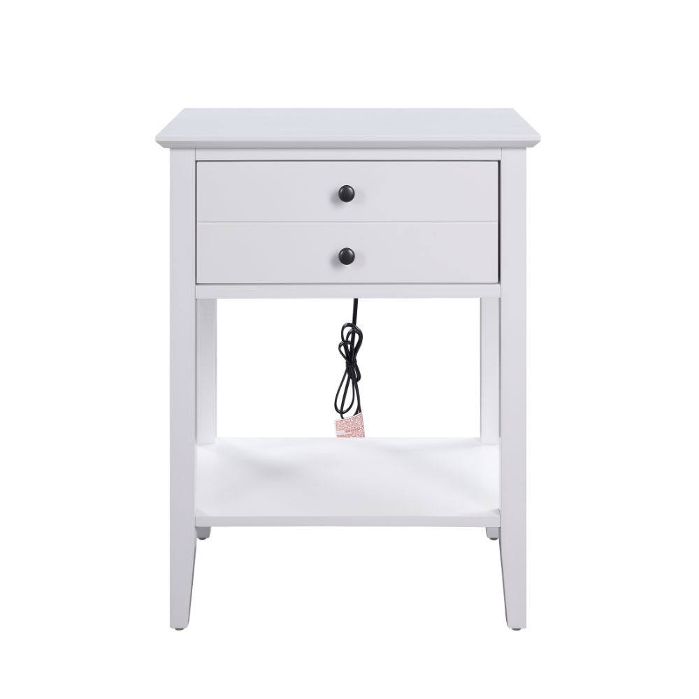 Grardor White Side Table (USB Charging Dock) - Ornate Home