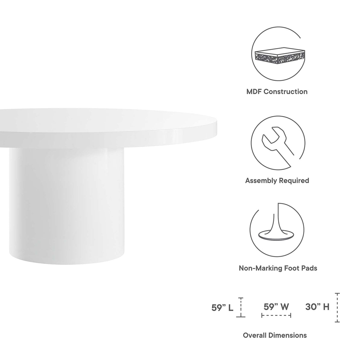 Gratify White 60" Round Dining Table - Ornate Home
