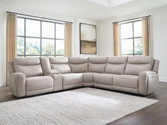 Gravier Gray 6-Piece Power Reclining Sectional with Storage Console - Ornate Home