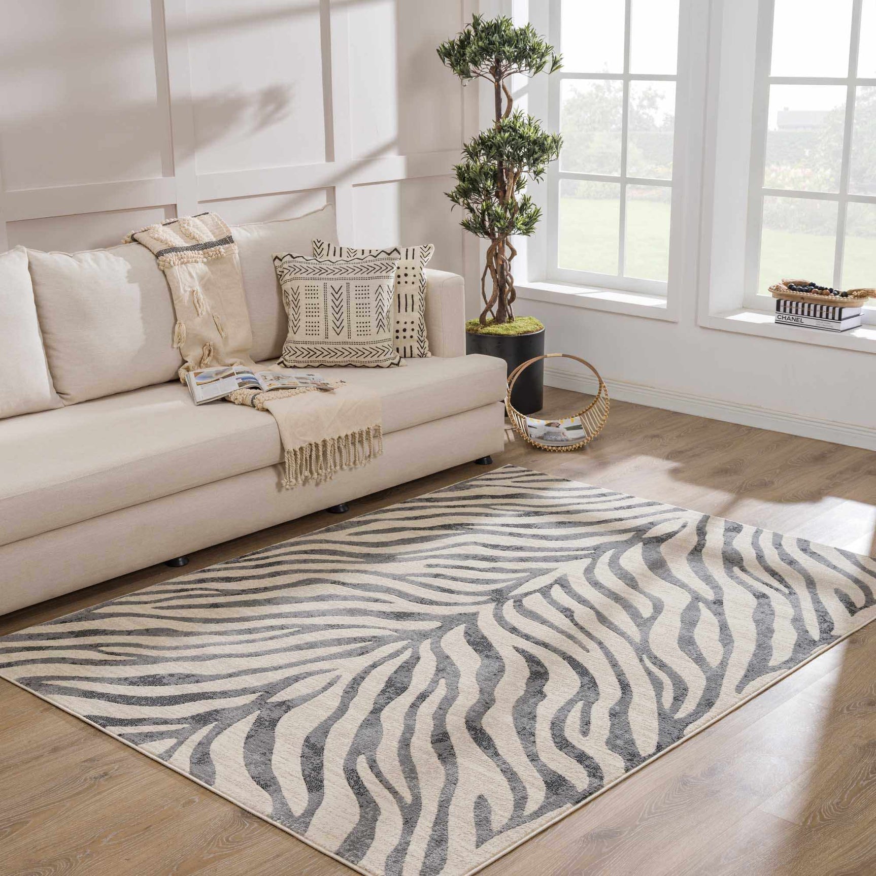 Gray Ecorse Zebra Print Area Rug - Ornate Home