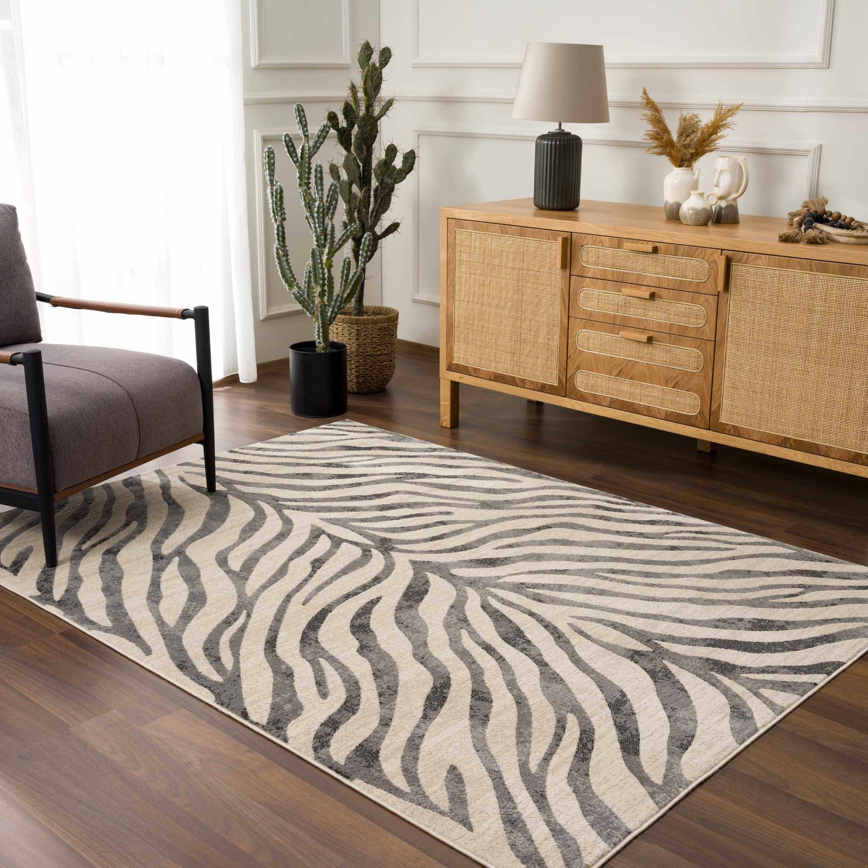 Gray Ecorse Zebra Print Area Rug - Ornate Home