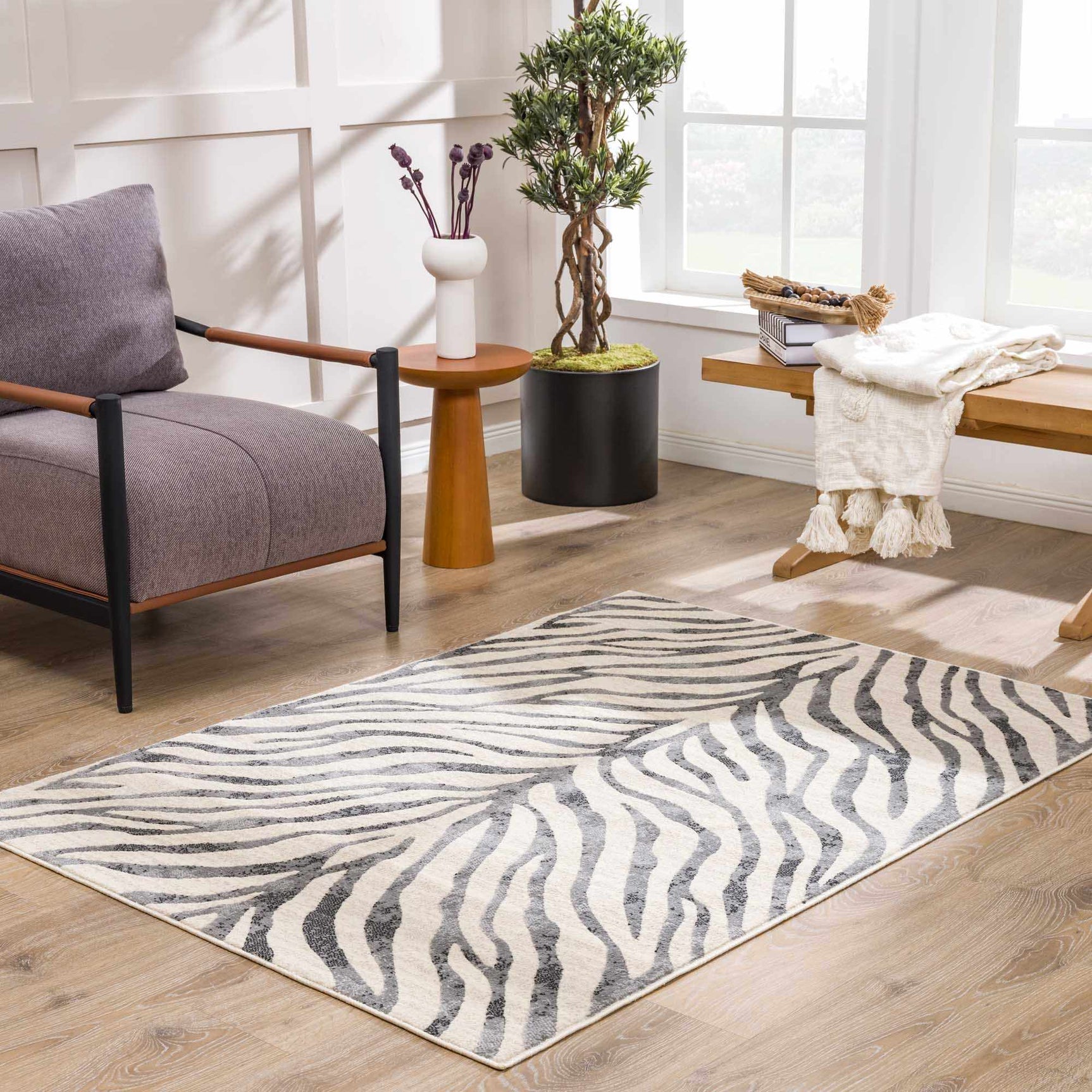 Gray Ecorse Zebra Print Area Rug - Ornate Home