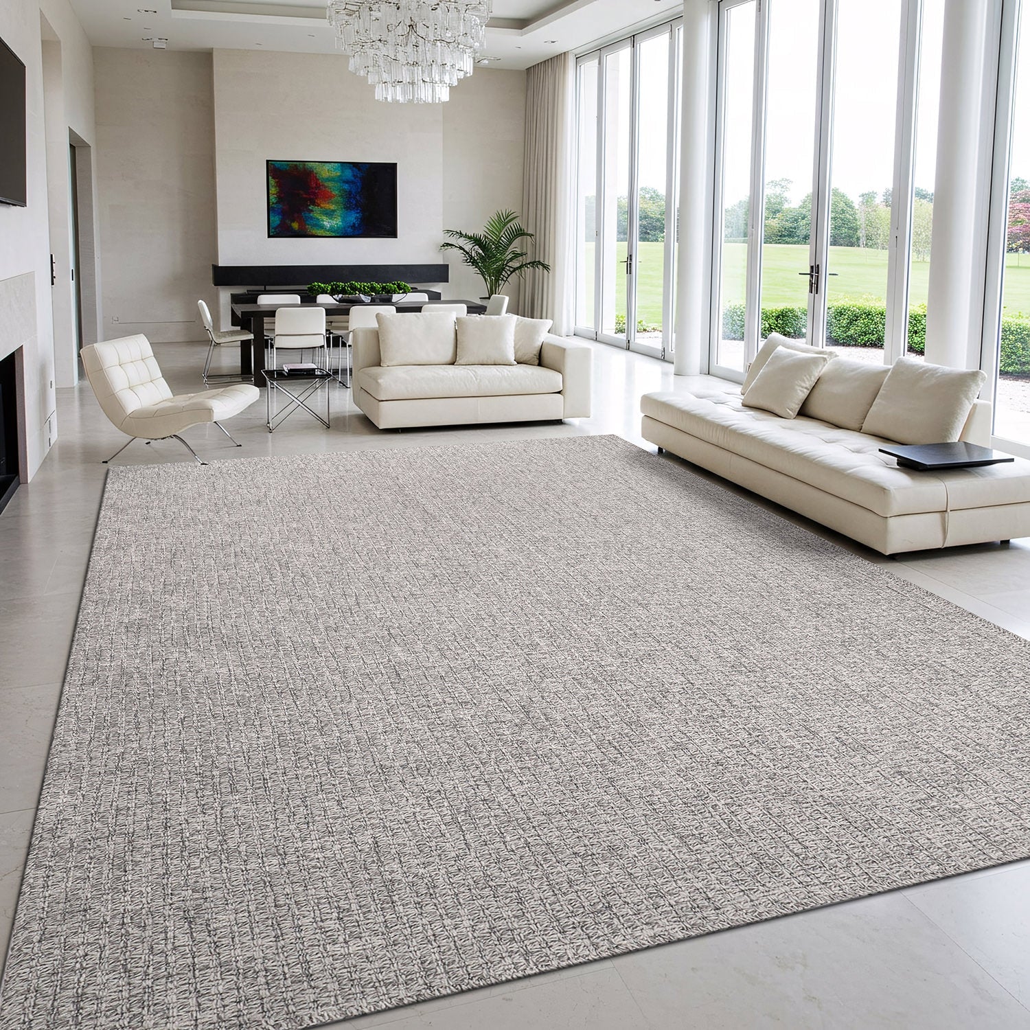 Woolen Gray Easy Jute-Look Rug | Easy Care Indoor & Outdoor