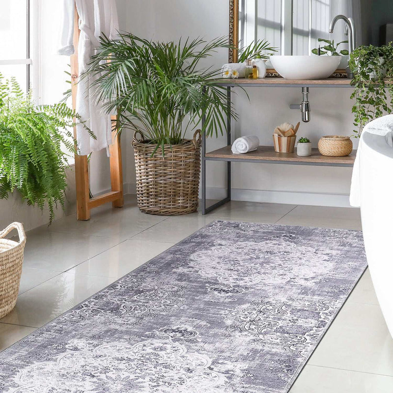 Rain Gray/White Modern Bohemian Non-Slip Indoor Area Rugs - Ornate Home