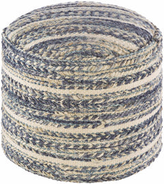Grayville PTeal Hand Woven Jute Cylindrical Pouf - Ornate Home