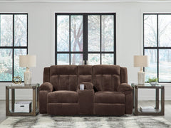 Greely Bend Chocolate-Power Reclining Loveseat with Console - Ornate Home