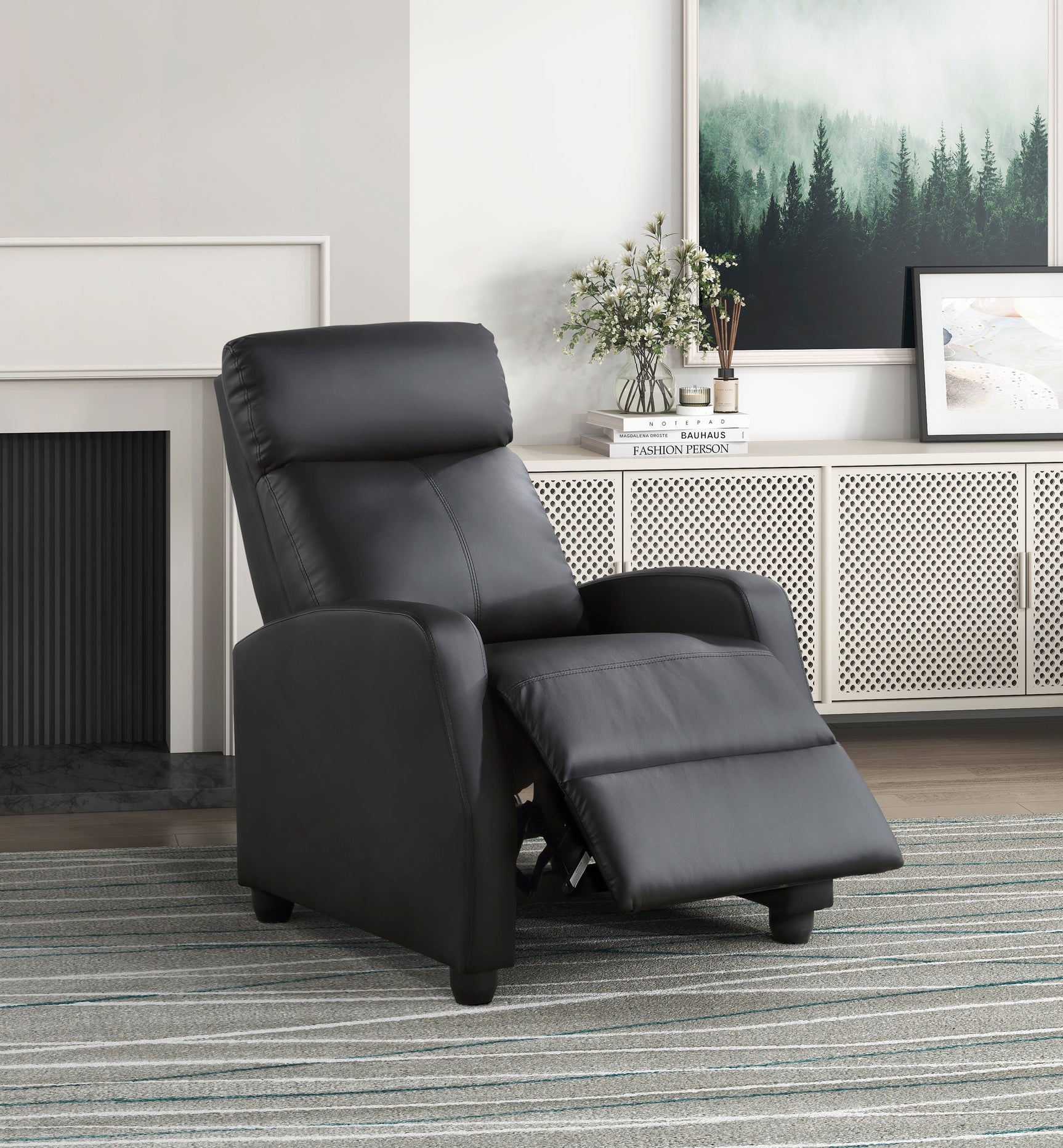 Greenfield Black Reclining Chair - Ornate Home