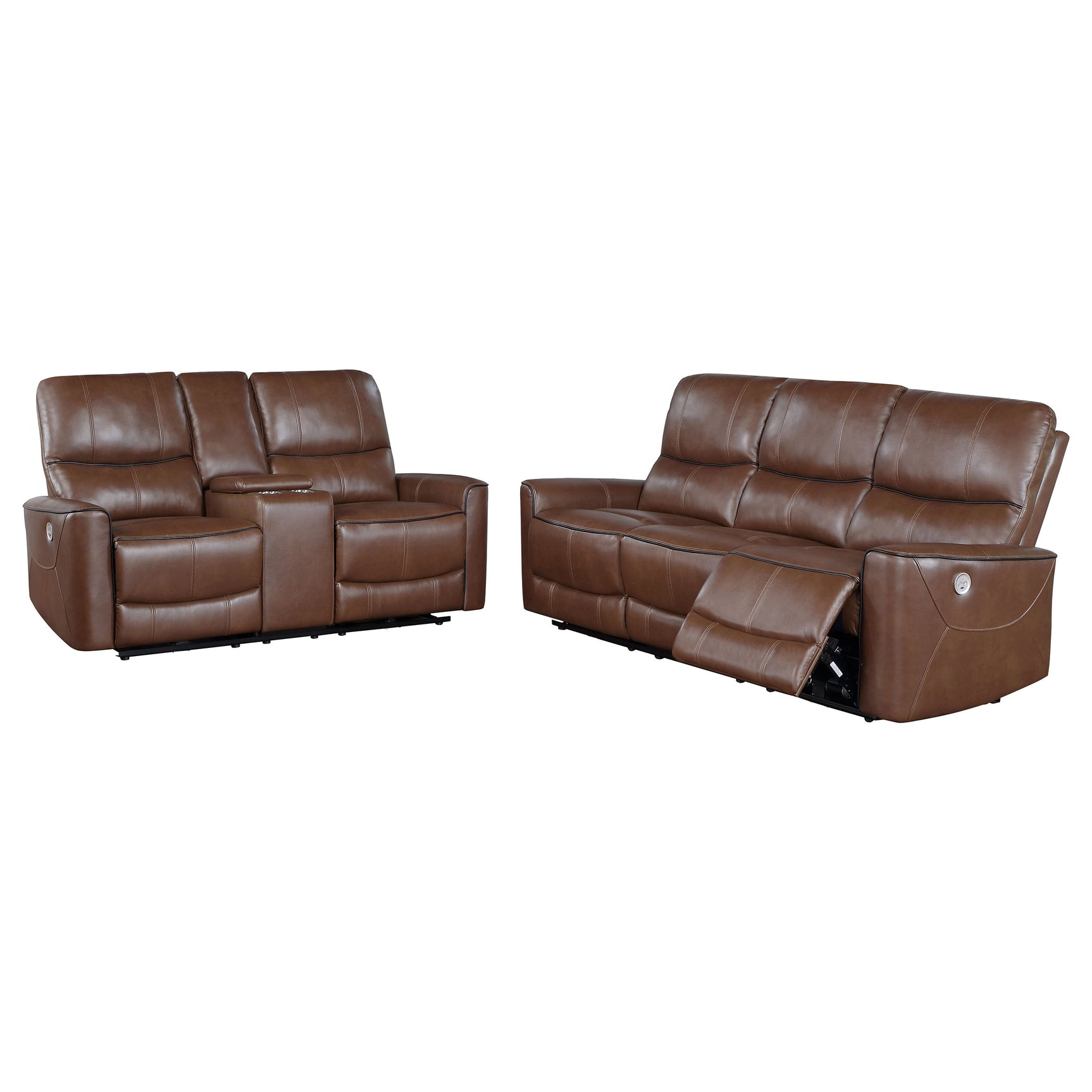 Greenfield Saddle Brown 2-piece Power Reclining Sofa Set - Ornate Home