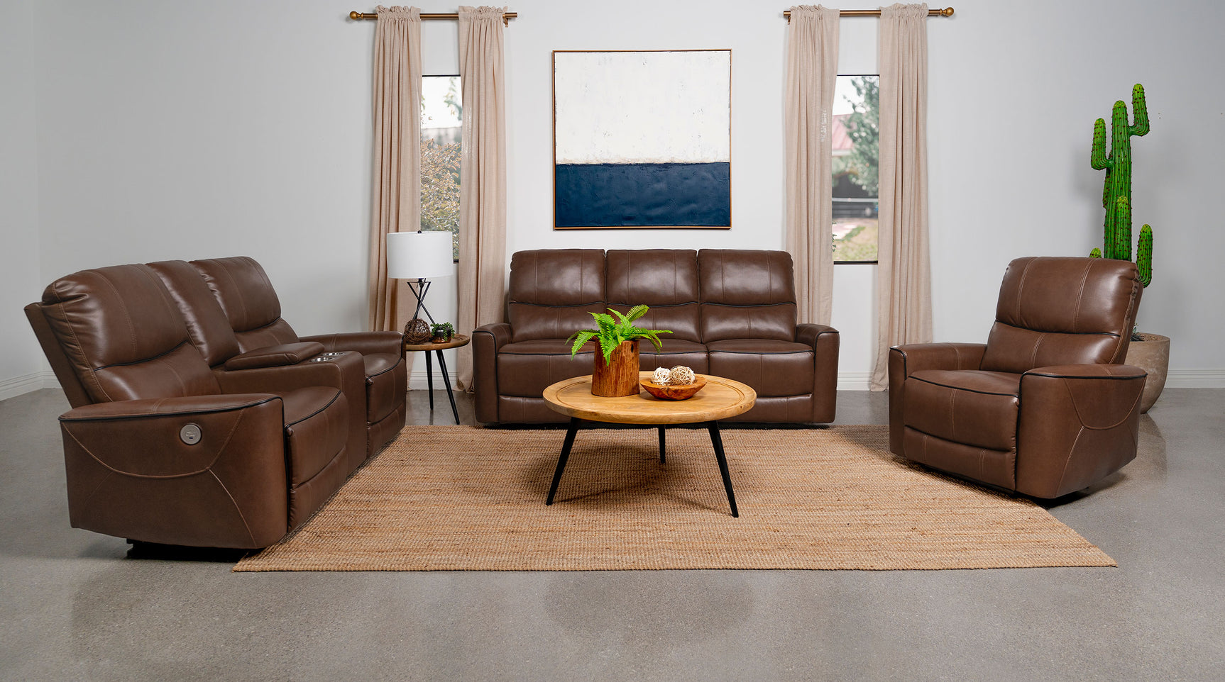 Greenfield Saddle Brown 3-piece Power Reclining Sofa Set - Ornate Home