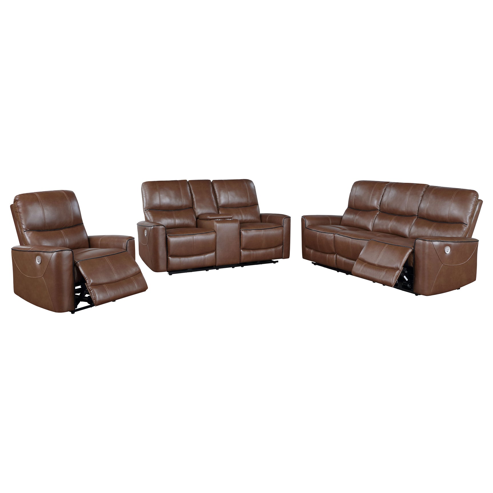 Greenfield Saddle Brown 3-piece Power Reclining Sofa Set - Ornate Home