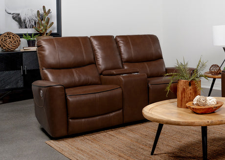 Greenfield Saddle Brown Power Reclining Loveseat - Ornate Home
