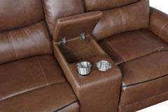 Greenfield Saddle Brown Power Reclining Loveseat - Ornate Home