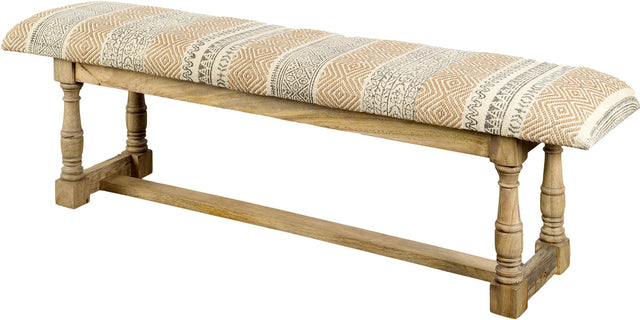 Greenfield Tan Patterned Upholstered Wood Frame Accent Bench - Ornate Home