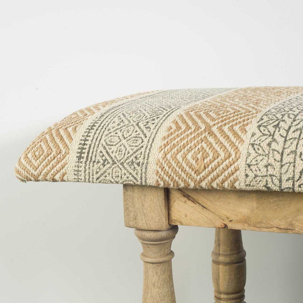 Greenfield Tan Patterned Upholstered Wood Frame Accent Bench - Ornate Home