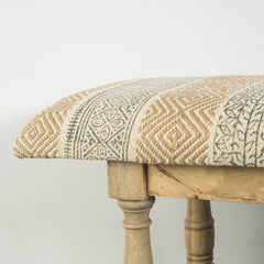 Greenfield Tan Patterned Upholstered Wood Frame Accent Bench