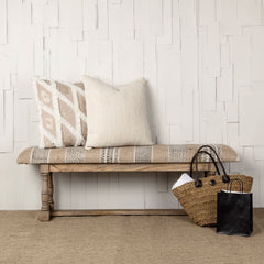Greenfield Tan Patterned Upholstered Wood Frame Accent Bench