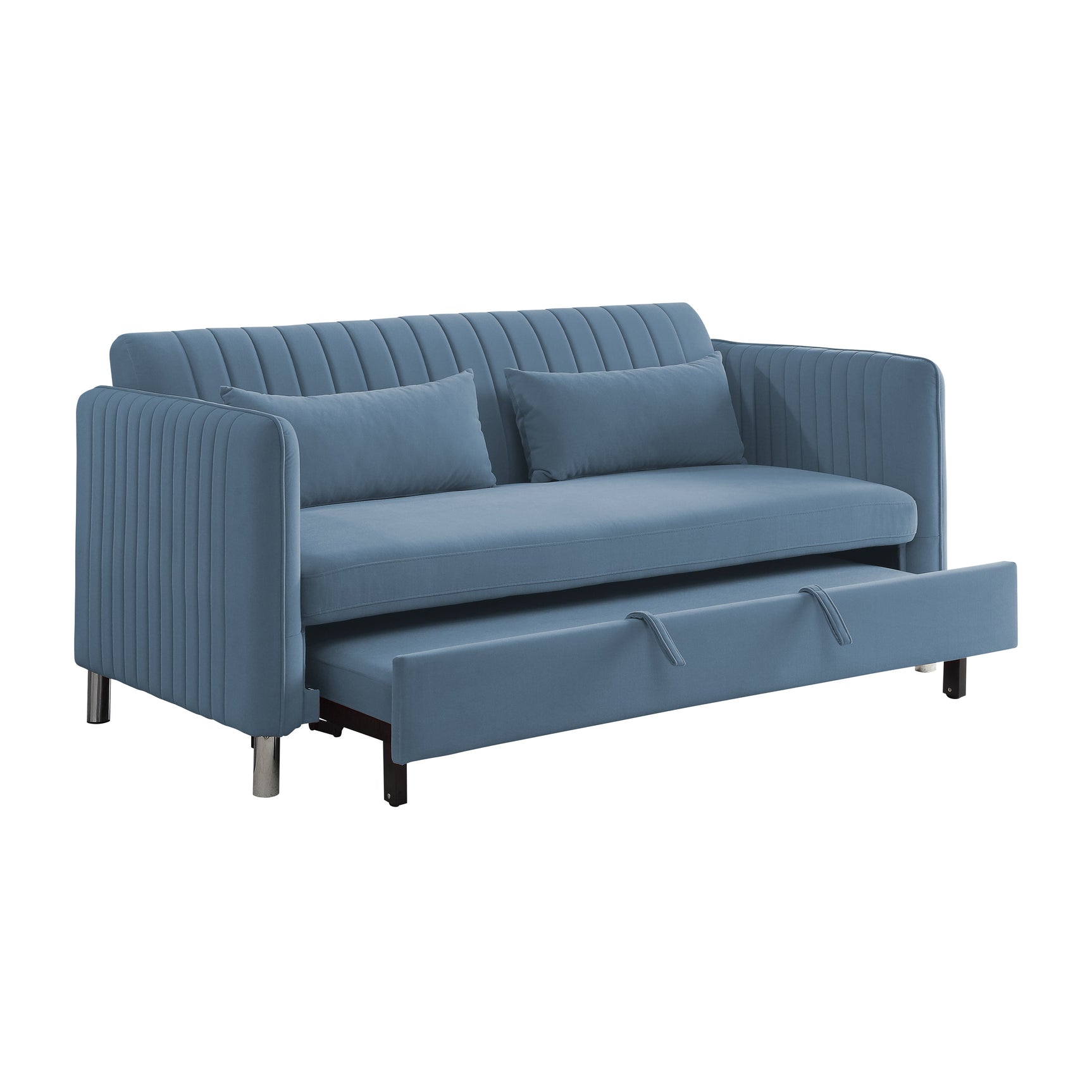 Greenway Blue Convertible Studio Sofa with Pull-Out Bed - Ornate Home