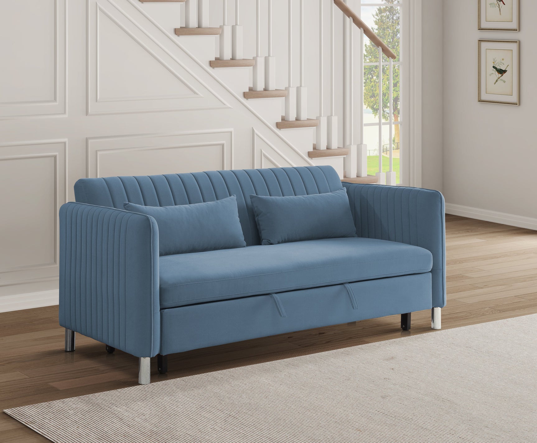 Greenway Blue Convertible Studio Sofa with Pull-Out Bed - Ornate Home