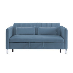 Greenway Blue Convertible Studio Sofa with Pull-Out Bed - Ornate Home