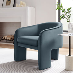 Greer Cadet Blue Performance Velvet Upholstered Accent Armchair - Ornate Home