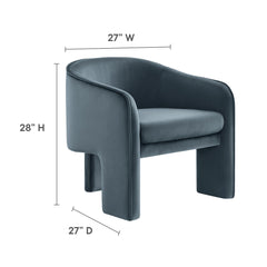 Greer Cadet Blue Performance Velvet Upholstered Accent Armchair - Ornate Home