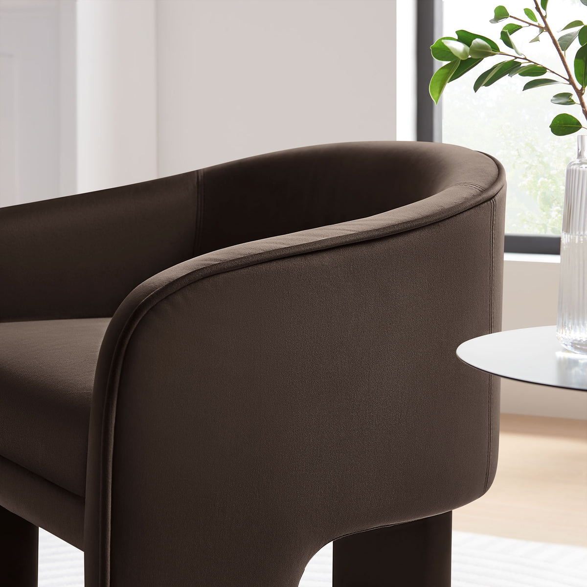 Greer Chocolate Brown Performance Velvet Upholstered Accent Armchair - Ornate Home