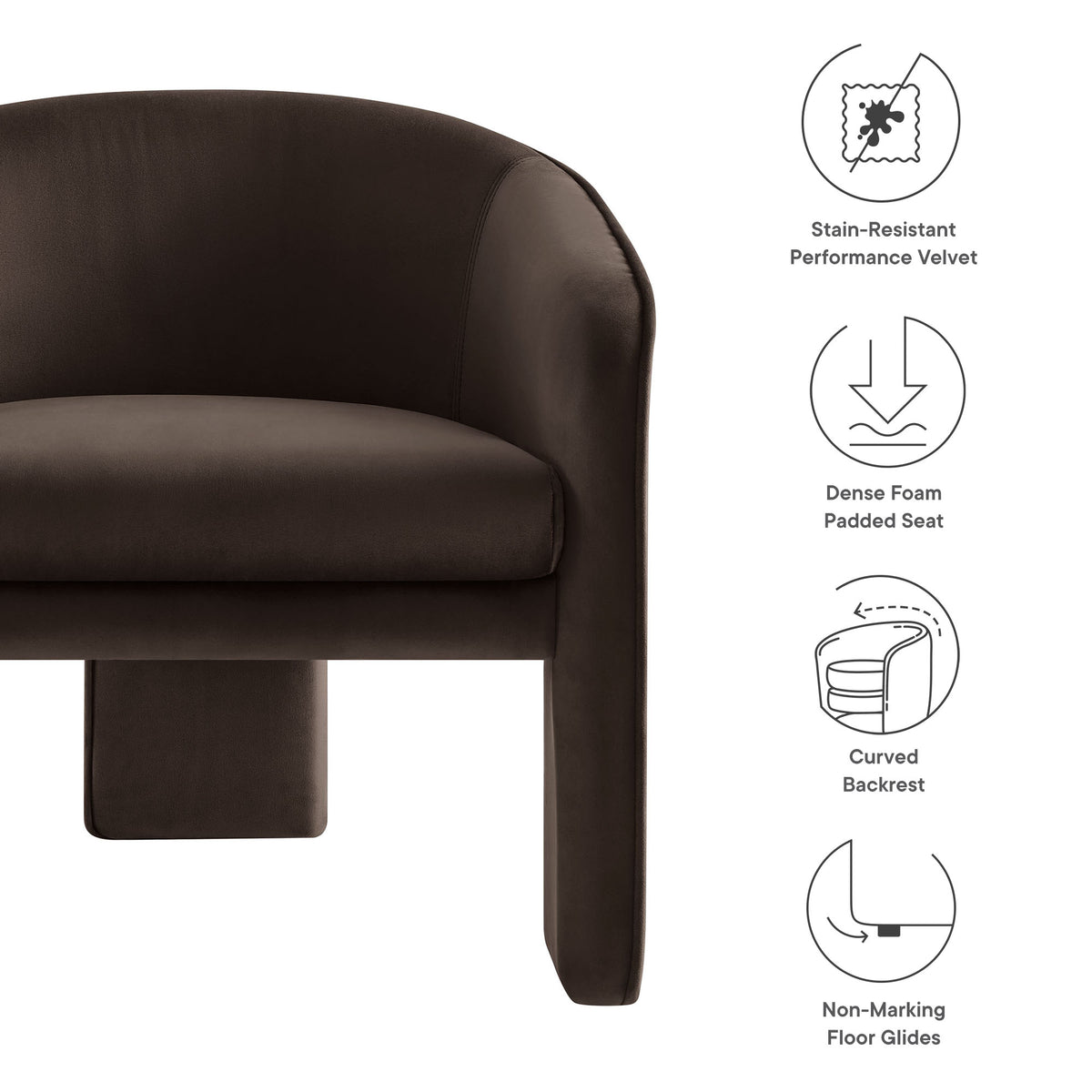 Greer Chocolate Brown Performance Velvet Upholstered Accent Armchair - Ornate Home