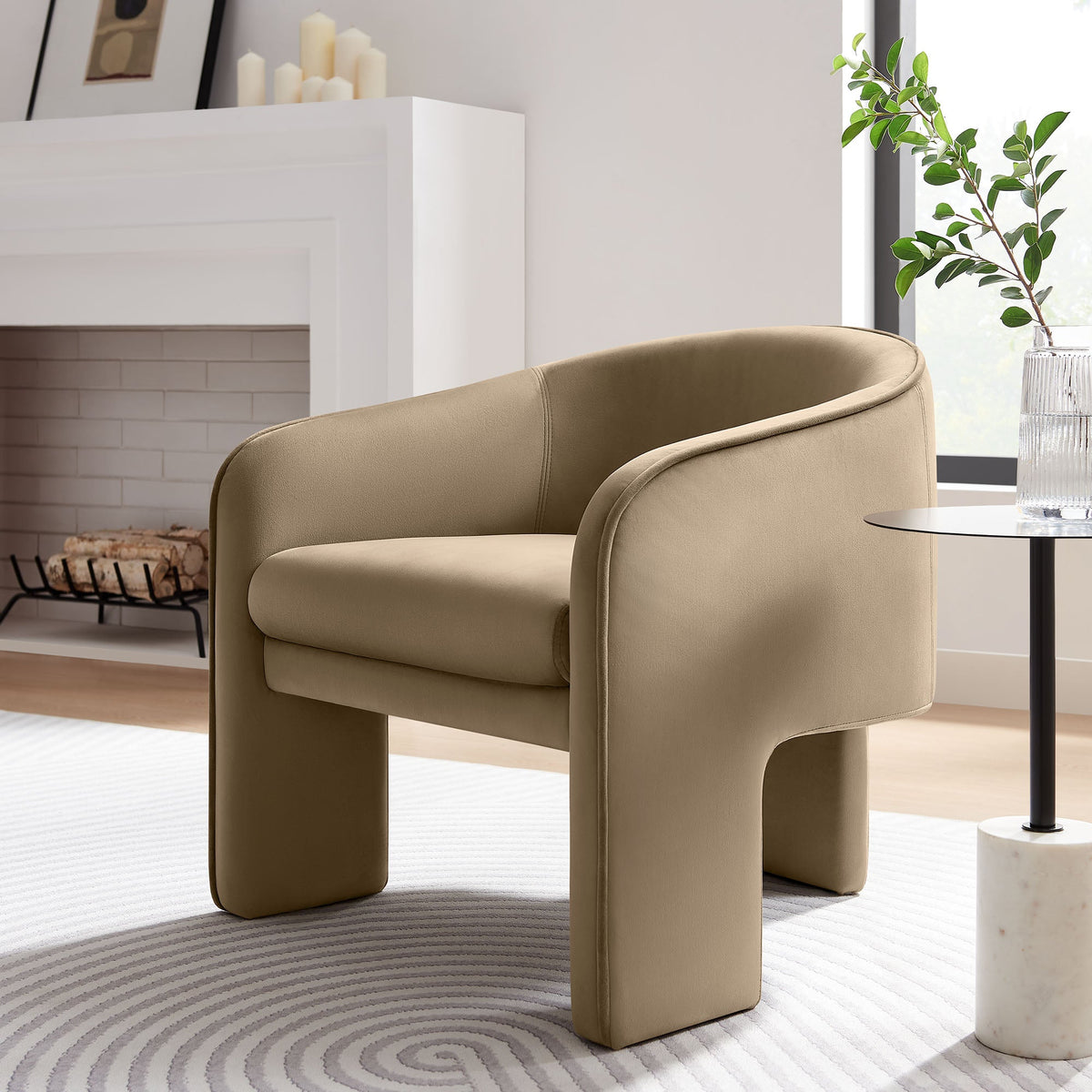 Greer Taupe Performance Velvet Upholstered Accent Armchair - Ornate Home