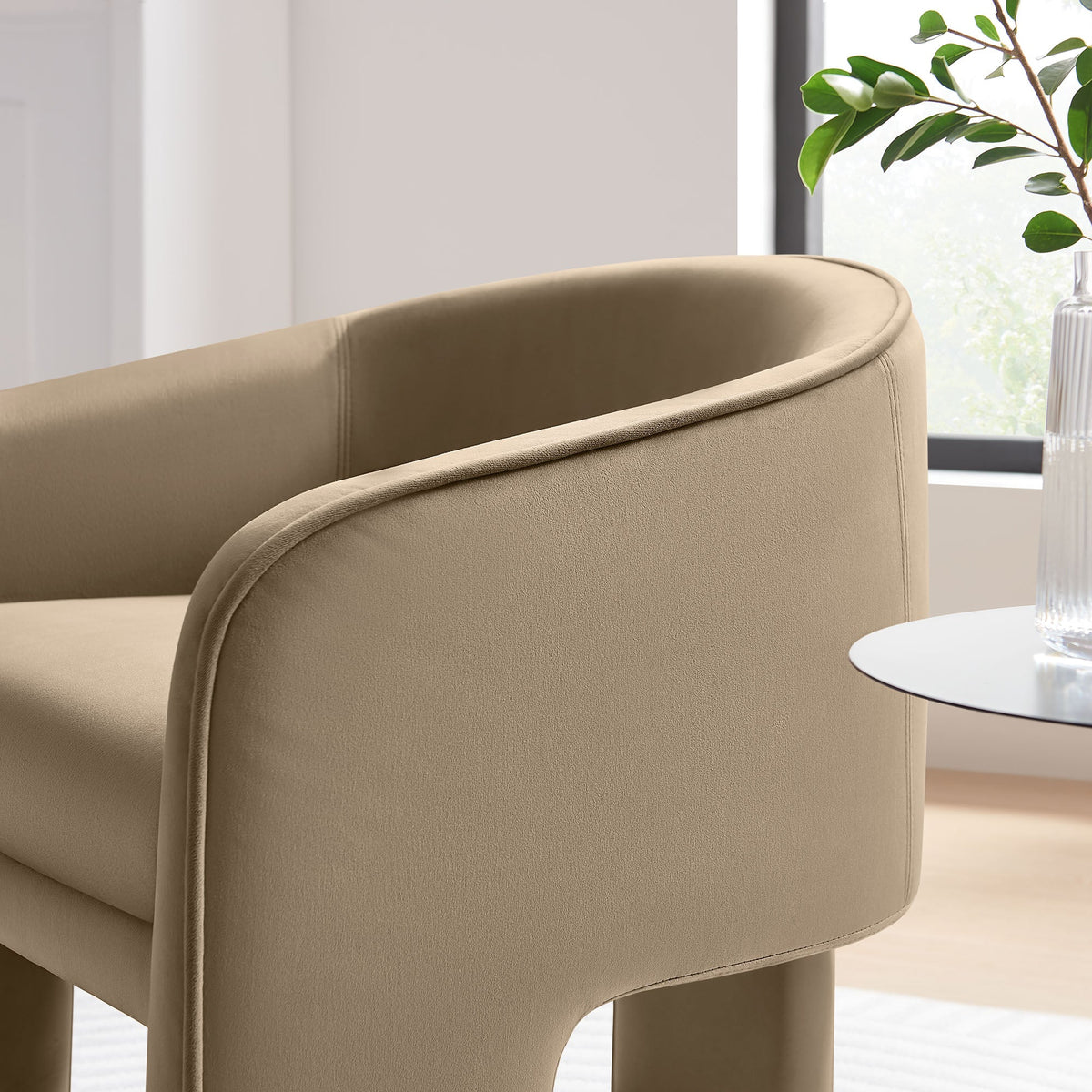 Greer Taupe Performance Velvet Upholstered Accent Armchair - Ornate Home