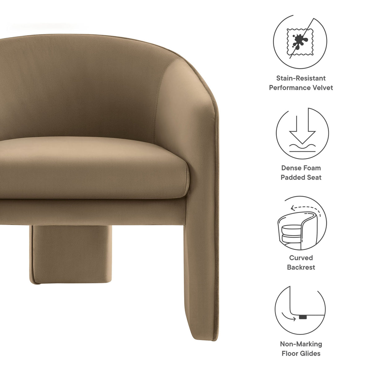 Greer Taupe Performance Velvet Upholstered Accent Armchair - Ornate Home