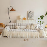 Grid Sofa Cover with Ruffle Skirt – Soft, Decorative, Full-Cover Couch Protector - Ornate Home