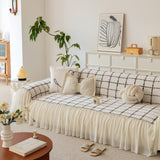 Grid Sofa Cover with Ruffle Skirt – Soft, Decorative, Full-Cover Couch Protector - Ornate Home