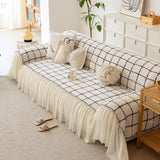 Grid Sofa Cover with Ruffle Skirt – Soft, Decorative, Full-Cover Couch Protector - Ornate Home
