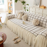 Grid Sofa Cover with Ruffle Skirt – Soft, Decorative, Full-Cover Couch Protector - Ornate Home