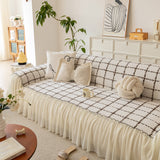 Grid Sofa Cover with Ruffle Skirt – Soft, Decorative, Full-Cover Couch Protector - Ornate Home