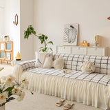 Grid Sofa Cover with Ruffle Skirt – Soft, Decorative, Full-Cover Couch Protector - Ornate Home