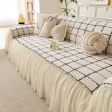 Grid Sofa Cover with Ruffle Skirt – Soft, Decorative, Full-Cover Couch Protector - Ornate Home