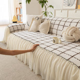 Grid Sofa Cover with Ruffle Skirt – Soft, Decorative, Full-Cover Couch Protector - Ornate Home