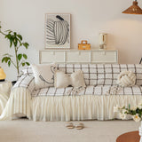 Grid Sofa Cover with Ruffle Skirt – Soft, Decorative, Full-Cover Couch Protector - Ornate Home