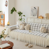 Grid Sofa Cover with Ruffle Skirt – Soft, Decorative, Full-Cover Couch Protector - Ornate Home