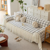 Grid Sofa Cover with Ruffle Skirt – Soft, Decorative, Full-Cover Couch Protector - Ornate Home