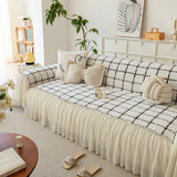 Grid Sofa Cover with Ruffle Skirt – Soft, Decorative, Full-Cover Couch Protector - Ornate Home
