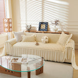 Grid Textured Sofa Cover with Sheer Ruffle Skirt, Pet-Friendly Sofa Throw Slipcover - Ornate Home