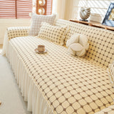 Grid Textured Sofa Cover with Sheer Ruffle Skirt, Pet-Friendly Sofa Throw Slipcover - Ornate Home