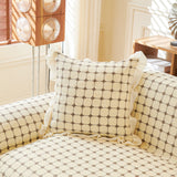 Grid Textured Sofa Cover with Sheer Ruffle Skirt, Pet-Friendly Sofa Throw Slipcover - Ornate Home