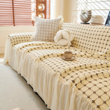Grid Textured Sofa Cover with Sheer Ruffle Skirt, Pet-Friendly Sofa Throw Slipcover - Ornate Home