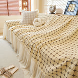 Grid Textured Sofa Cover with Sheer Ruffle Skirt, Pet-Friendly Sofa Throw Slipcover - Ornate Home