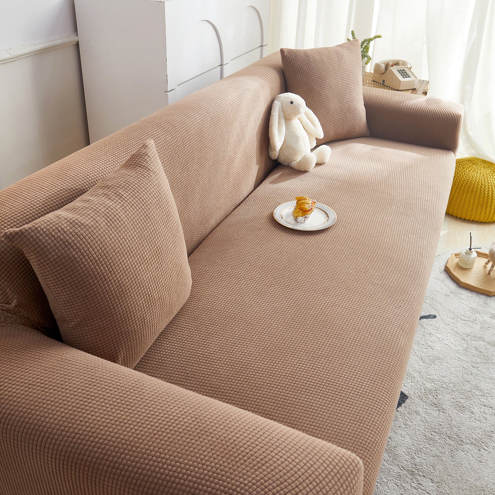 Grid Textured Stretch Sofa Cover, Soft Elastic Slipcover for Couch Protection - Ornate Home