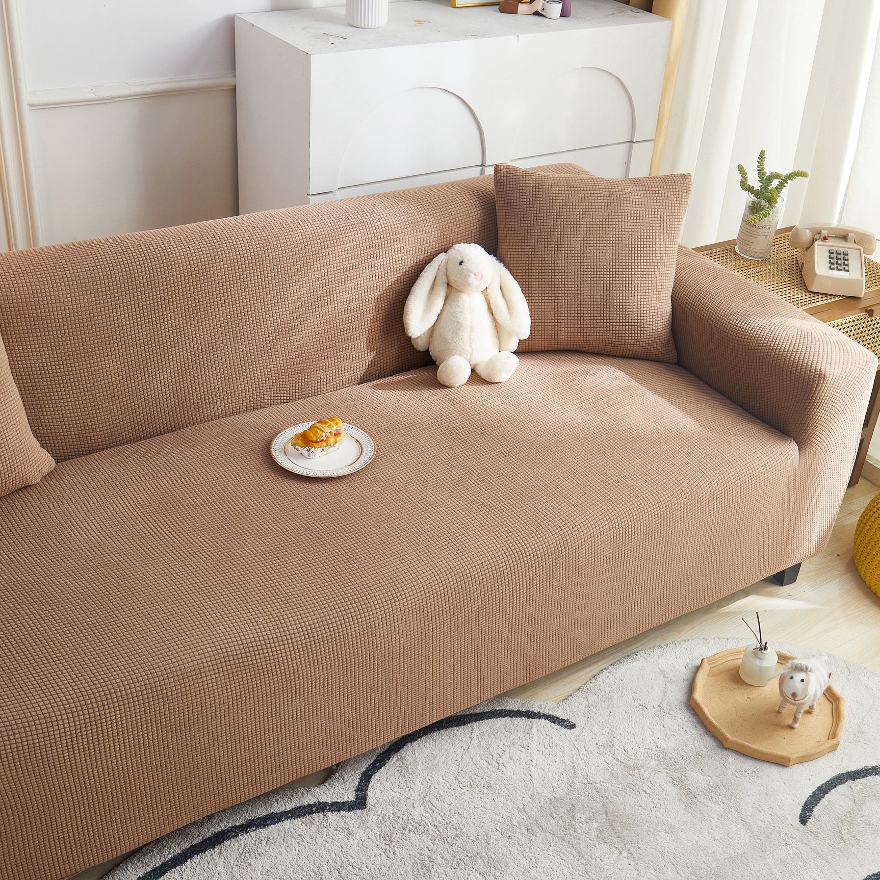 Grid Textured Stretch Sofa Cover, Soft Elastic Slipcover for Couch Protection - Ornate Home
